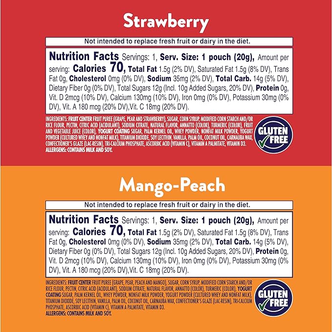 Welch's Fruit Snacks, Fruit 'n Yogurt Variety Pack, Strawberry, Mango Peach, Gluten Free, Bulk Pack, Single Serve, 0.7 oz Bags (Pack of 50)