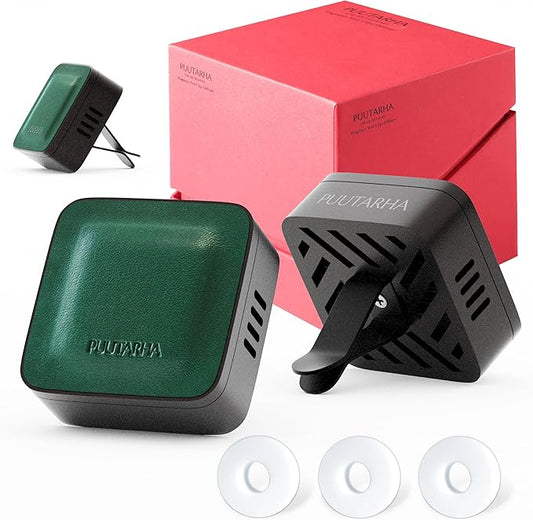 Premium Quality Car Air Freshener Leather and Metal Design Scent Vent Clip Diffuser,New Natural Fragrance Diffuser for Car with 3 Refill Scented Discs and Gift Box(Dark Green)