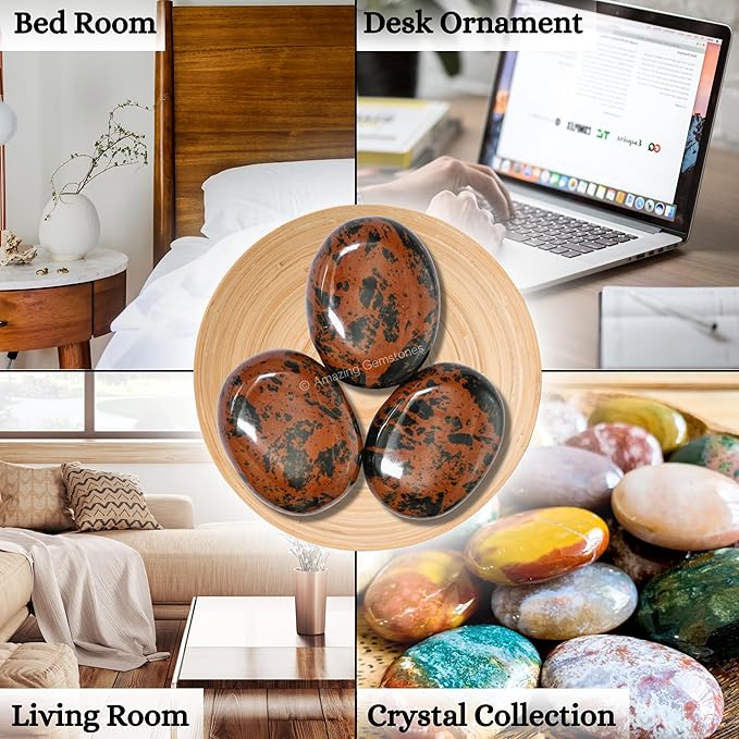 Amazing Gemstone Mahogany Obsidian Crystals and Healing Stones - Large Palm Stone Crystals Piedra - Crystal for Good Luck, Positive Energy, Meditation - Unique Stocking Stuffers Gifts for Women, Men