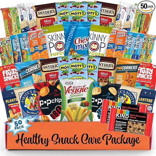 Halloween Healthy Snacks Variety Pack for Adults, Kids and Teens (50 Count) - Healthy Snack Box with Chips, Cookies & Granola Bars for Birthdays and Office, Halloween Care Package for College Students