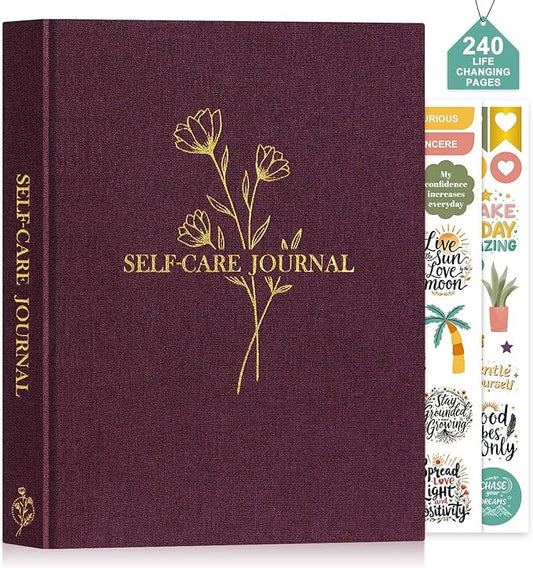 Lanpn Self Care Journal for Women, Self Love Guided Journals with Prompts, Daily Reflection Wellness & Gratitude Planner, 5 Minute Mental Health Notebook, Mindfulness Mood Log, 240 Pages, Purple