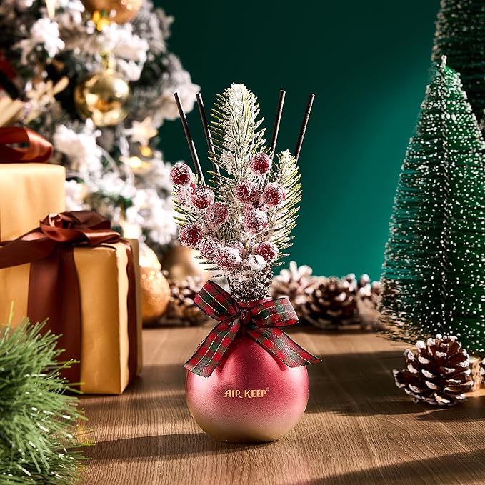 Airkeep Reed Diffuser Set, 5.07 oz(150ml) Apple Cinnamon Christmas Scented Diffuser with 8 Oil Diffuser Sticks, Home Fragrance Essential Oil Reed Diffuser for Home Room Bathroom Shelf Decor