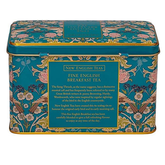 New English Teas Song Thrush & Berries Tea Tin with 40 English Breakfast Teabags