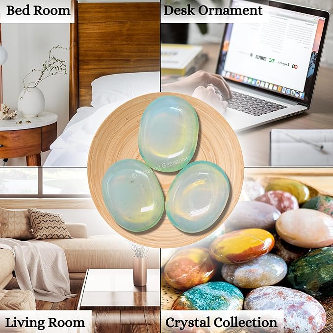 Amazing Gemstone Opalite Crystals and Healing Stones - Large Palm Stone Crystals Piedra - Crystal for Good Luck, Balanced Positive Energy, Meditation - Unique Stocking Stuffers Gifts for Women, Men