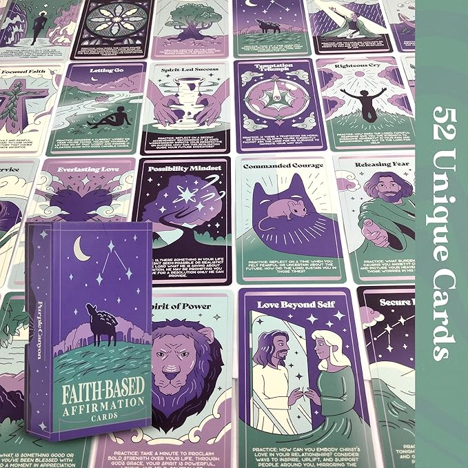 PURPLE CANYON Faith-Based Affirmation Cards – Daily Scripture & Prayer Cards with Bible Verses | Christian Gifts for Women’s Encouragement & Inspiration | 52-Card Deck