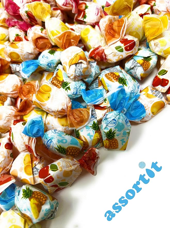 Halloween Fruit Filled Hard Candies - 3 lbs - Strawberry, Cherry, Pineapple, Orange and Lemon Flavored Bon Bons Filled with Real Fruit Pulp Bulk American Vintage Candy Assortment 48 oz.