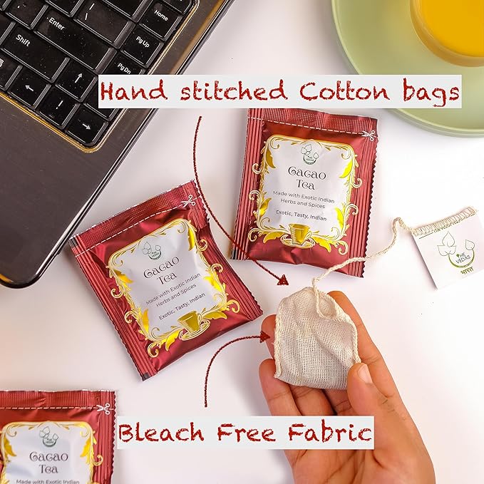 THE VEDAS CACAO TEA | Caffeine Free Herbal Tea | Biodegradable Cotton Teabags | Vegan Chocolate Seed Husks |20 Tea Bags(Pack of 1)