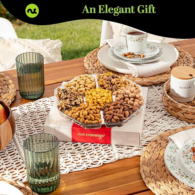 NUT CRAVINGS - Diwali Sweets Hamper Mixed Nuts Gift Basket in Red Gold Classic Box (7 Assortments, 1 LB) Food Arrangement, Healthy Snack Care Package, Food Assortments