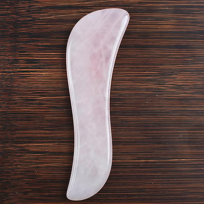 LZLRUN Rose Quartz Jade Roller Real Jade Gua Sha Board Mushroom Massager Face Lifting Tool Facial Guasha Massage Tool (S Shape)