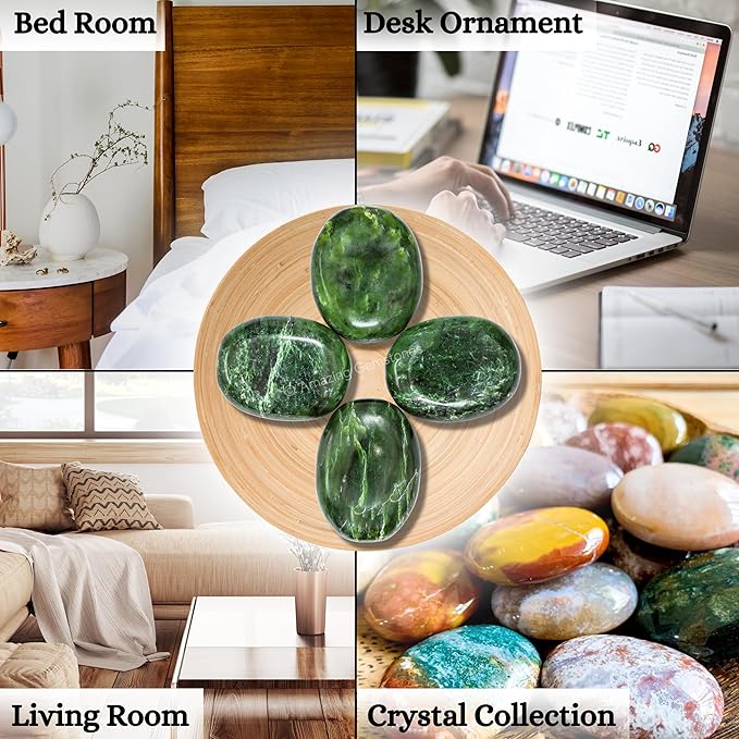 Amazing Gemstone Nephrite Green Jade Crystals and Healing Stones - Large Palm Stone Crystals Piedra - Crystal for Good Luck, Positive Energy, Meditation - Unique Stocking Stuffers, Gifts for Women