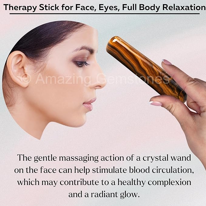Amazing Gemstone Tiger Eye Crystal Wand Massage Stick - Pelvic Wand Gua Sha for Adults - Crystals and Healing Stones Massage Wands for Adults Gifts (Smooth)