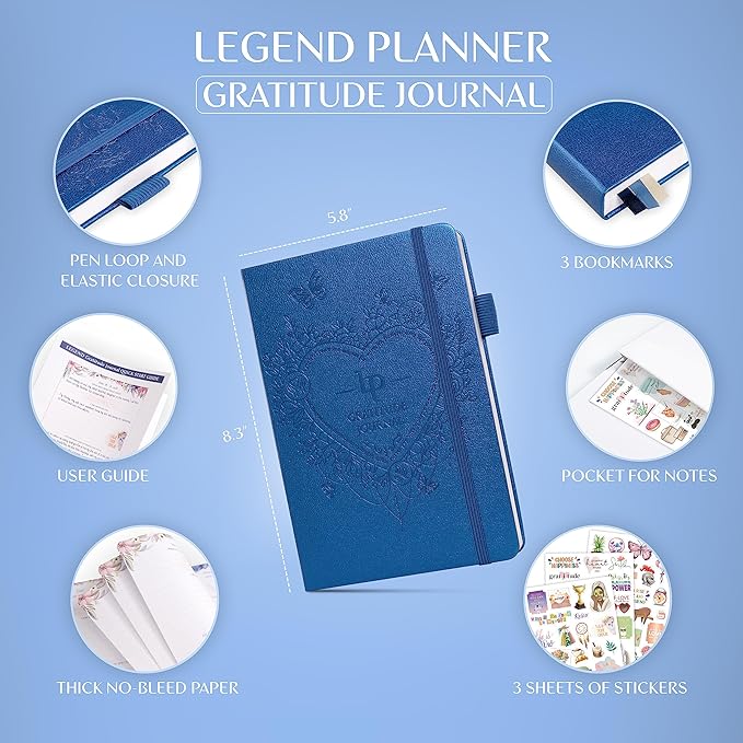 Legend Gratitude Journal – Guided Daily Journal to Foster Positivity & Happiness – Grateful Notebook to Write In – Inspirational Affirmation & Thankful Notebook – Hardcover (Mystic Blue)