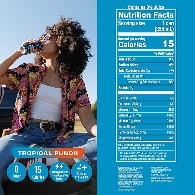 Yesly Energy Drink, Variety Pack, Naturally Flavored Sparkling Energy Drink With Electrolytes, Magnesium, Potassium, Vitamin C, B6 & B12, Natural Caffeine From Green Tea, 12 Fl Oz Cans, 12 Pack