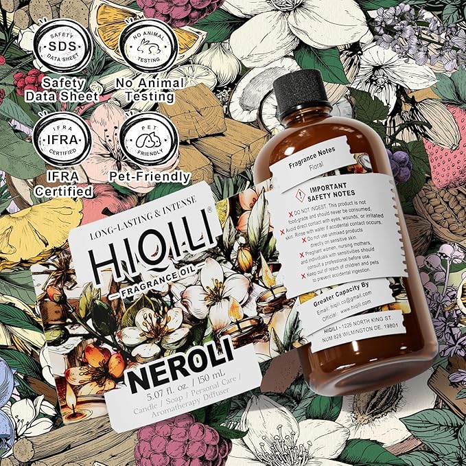 HIQILI Neroli Fragrance Oil for Candle, Soap and Perfume Making, Add to Body Lotion and Handcream, Essential Oil Diffuser Use - 5.07 Fl Oz