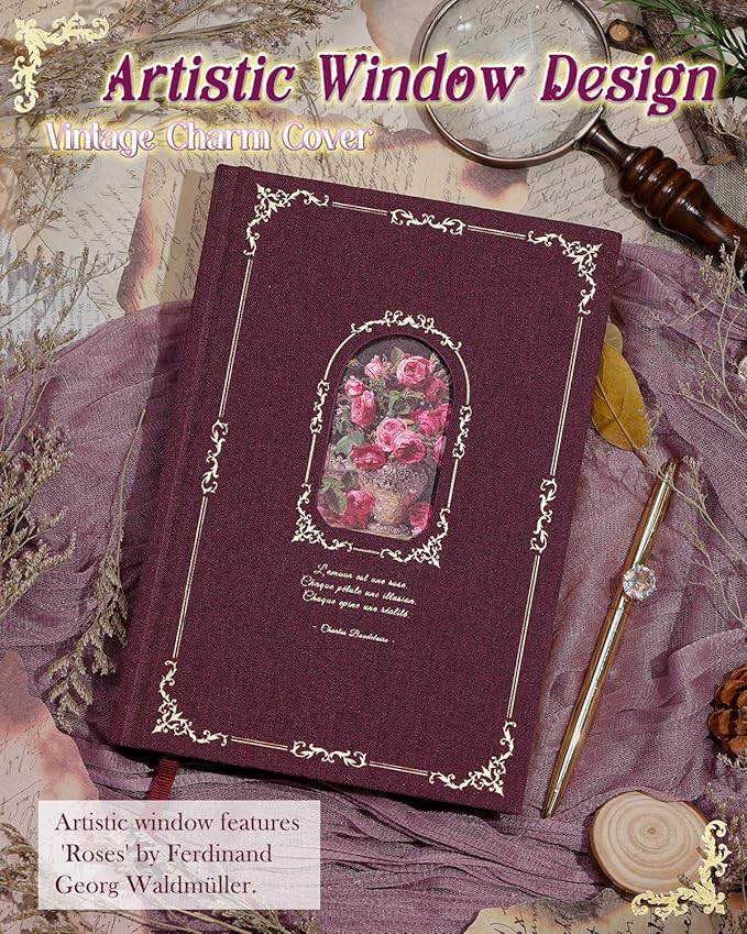 Thick Journal Notebook for Women & Girls, 360 Pages A5 Writing Journaling Notebook with Paintings, Women Journal for Writing, Vintage Journal with Gift Box & Pen for Women Gift Ideas (Claret)