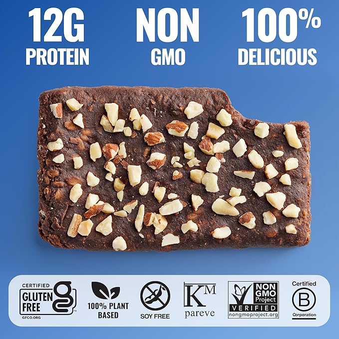 The GFB Dark Chocolate Almond Protein Bars - Gluten Free, Plant Based, Non GMO, Sustainably Made – Ridiculously Tasty, Healthy, Vegan, Nutrition Snack Protein Bars, 2.05 oz (12 Count)