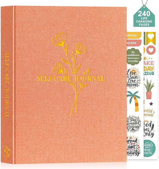 Lanpn Self Care Journal for Women, Self Love Guided Journals with Prompts, Daily Reflection Wellness & Gratitude Planner, 5 Minute Mental Health Notebook, Mindfulness Mood Log, 240 Pages, Brick Red