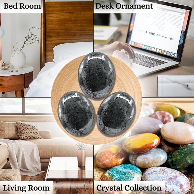 Amazing Gemstone Hematite Crystals and Healing Stones - Large Palm Stone Crystals Piedra - Crystal for Good Luck, Balanced Positive Energy, Meditation - Unique Stocking Stuffers Gifts for Women, Men