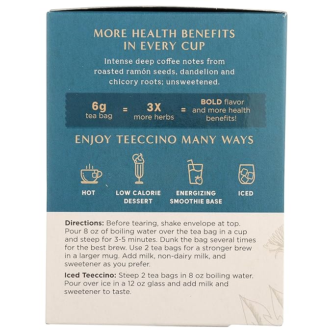 Teeccino Dandelion Dark Roast and Dandelion Caramel Nut Tea Variety Pack - Caffeine-Free, Roasted Herbal Tea with Prebiotics, Gluten Free - 10 Tea Bags (Pack of 4)