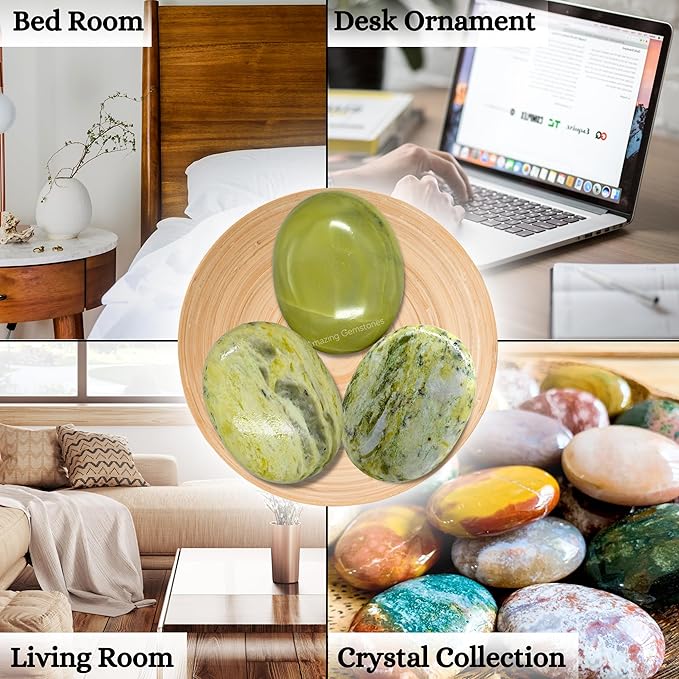 Amazing Gemstone Serpentine Crystals and Healing Stones - Large Palm Stone Crystals Piedra - Crystal for Good Luck, Balanced Positive Energy, Meditation - Unique Stocking Stuffers and Gifts for Women