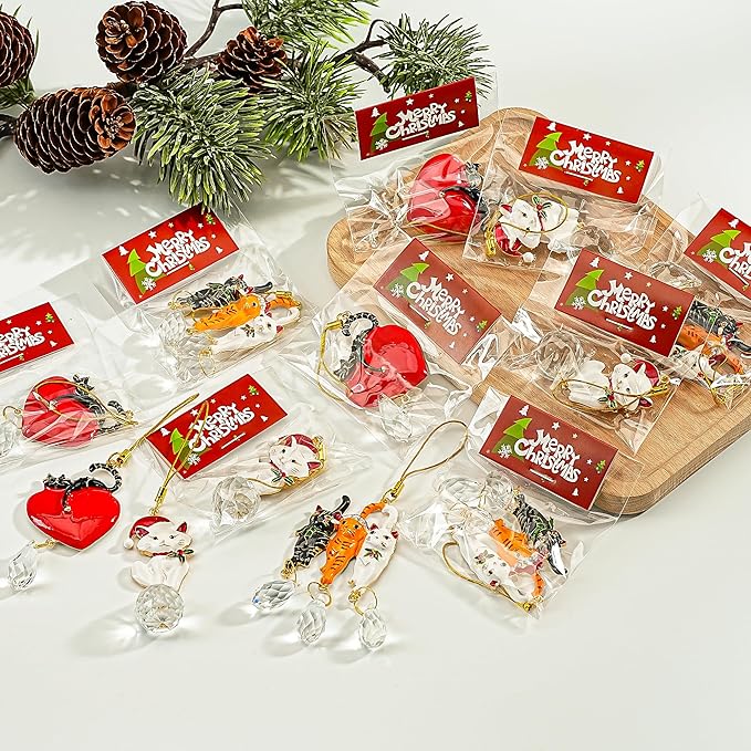 H&D HYALINE & DORA 6 Pack Cat Christmas Tree Ornament 5.5'' Crystal Glass Christmas Hanging Ornaments Pet Decorations for Tree and Car Suncatcher Gifts for Cat Lovers