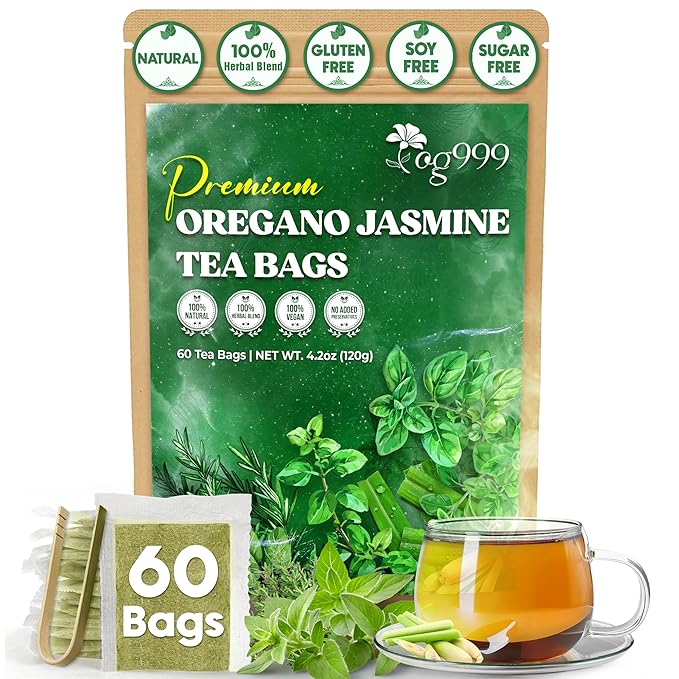 TOG999, Premium Oregano Herbal Tea with Jasmine-Like Notes ā 60 Tea Bags | Blend of Oregano, Thyme & Lemongrass | Caffeine-Free, Natural Flavor, Premium Quality Herbal Infusion