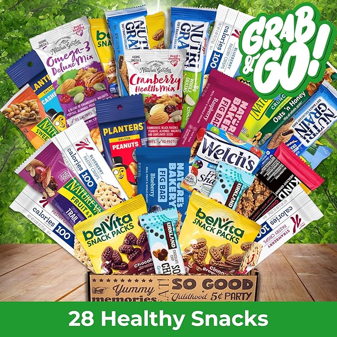 Healthy Snack Variety Box for Adults - Deluxe Assortment with Granola Bars, Nut Mixes, and Fruit Snacks for Families, Office, Gifts, and Travel (28 Count)