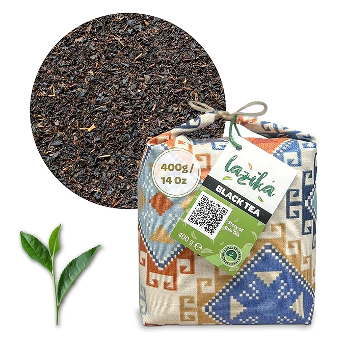 Lazika Black Loose Leaf Tea, 14.1 Oz, Breakfast Tea with Petite Fabric Gift Pack, Early Harvest, Handcrafted