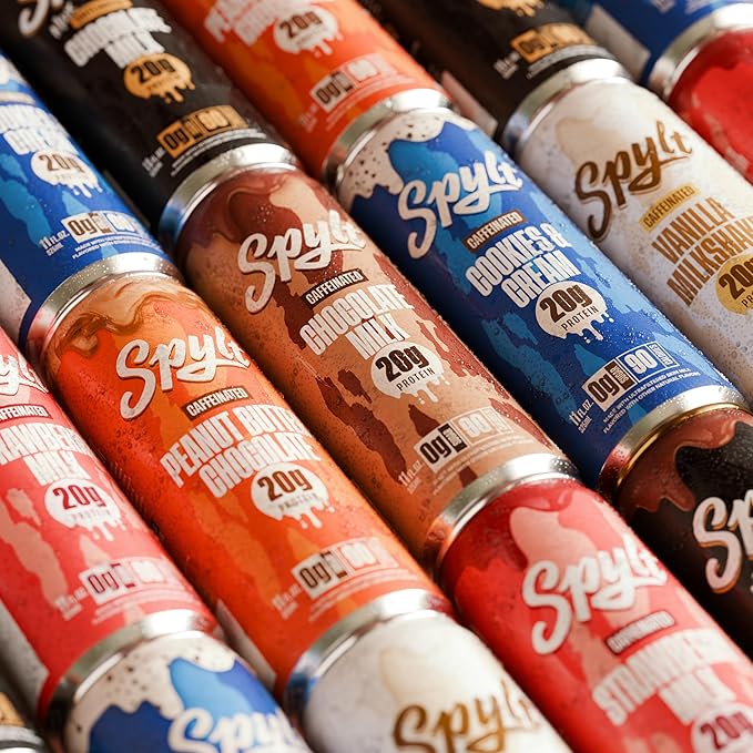Spylt High Protein Milk - 6 Flavor Variety Pack with 60mg Caffeine & 20g Protein - 90 Calories, Ready to Drink, Sugar Free, Lactose Free Milk, Perfect for Workout Recovery & Afternoon Pick Me Up - 12 Count