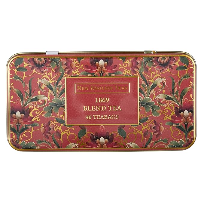 New English Teas Victorian Lotus Flower Tea Tin with 40 Traditional 1869 Blend Teabags, Inspired by Embroidery & Textile Designs