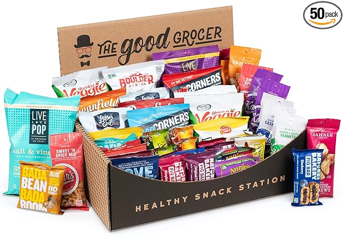 All Natural Healthy Snack Station (50 Count) by The Good Grocer - Office Snacks, Variety Pack, School Lunches (Includes Display Box)