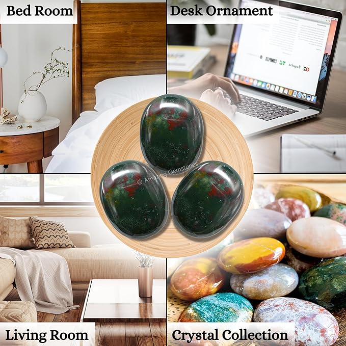 Amazing Gemstone Bloodstone Crystals and Healing Stones - Large Palm Stone Crystals Piedra - Crystal for Good Luck, Balanced Positive Energy, Meditation - Unique Stocking Stuffers and Gifts for Women