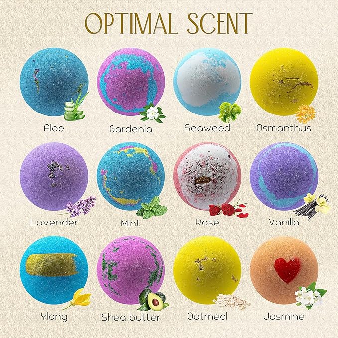 GETT Bath Bombs Gift Set,12pcs Individually Wrapped Natural & Moisturizing Bath Bombs for Women,Men & Kids, Relaxing Bubble Bath, Handmade Birthday Gift for Wife & Mom, Luxury Organic Bath Essentials