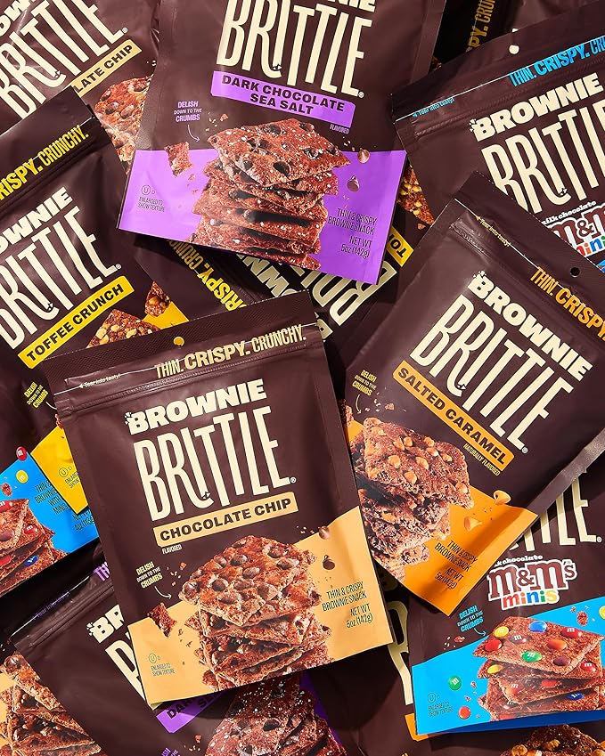 Brownie Brittle – Chocolate Chip & Salted Caramel Thin and Crispy Sweet Snacks (Pack of 20, 1 oz), Rich Gourmet Brownie Bites Dessert