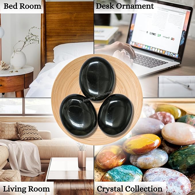 Amazing Gemstone Black Obsidian Crystals and Healing Stones - Large Palm Stone Crystals Piedra - Crystal for Good Luck, Balanced Positive Energy, Meditation - Unique Stocking Stuffers & Birthday Gift