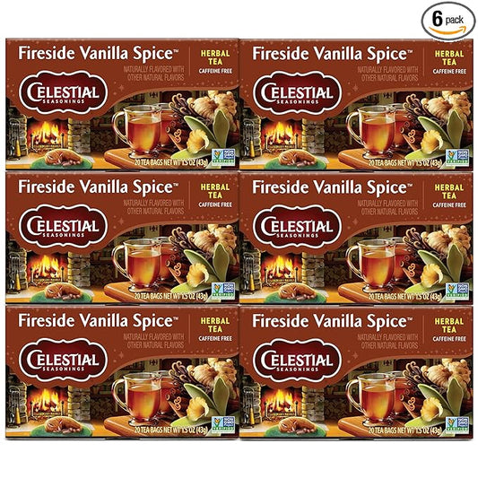 Celestial Seasonings Herbal Tea, Fireside Vanilla Spice, Caffeine Free, 20 Tea Bags (Pack of 6)