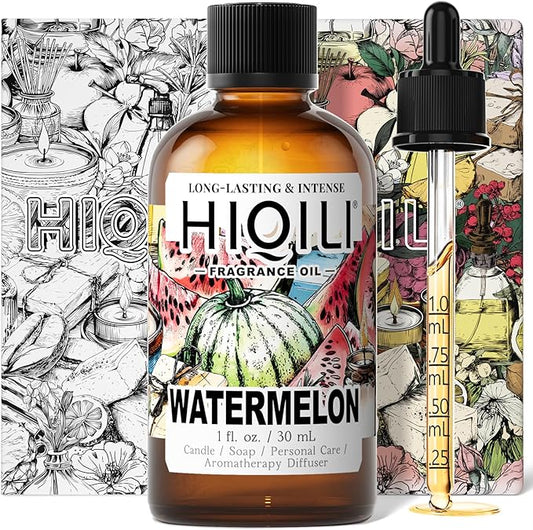HIQILI Watermelon Fragrance Oil for Candle & Soap Making, DIY Fruity Perfume, Bath Bombs, Long-Lasting Diffuser Oil, Skin Care - 1 Fl Oz