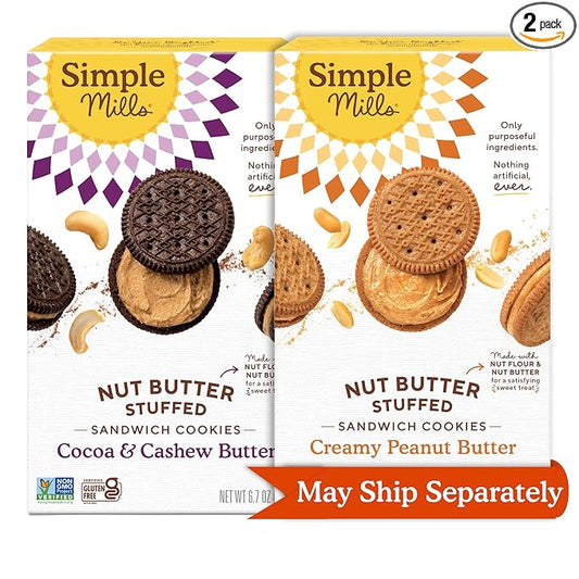 Simple Mills Sandwich Cookies Variety Pack (Creamy Peanut Butter and Cocoa & Cashew Butter) Gluten Free, Vegan, Healthy Snacks, 6.7 oz (Pack of 2)