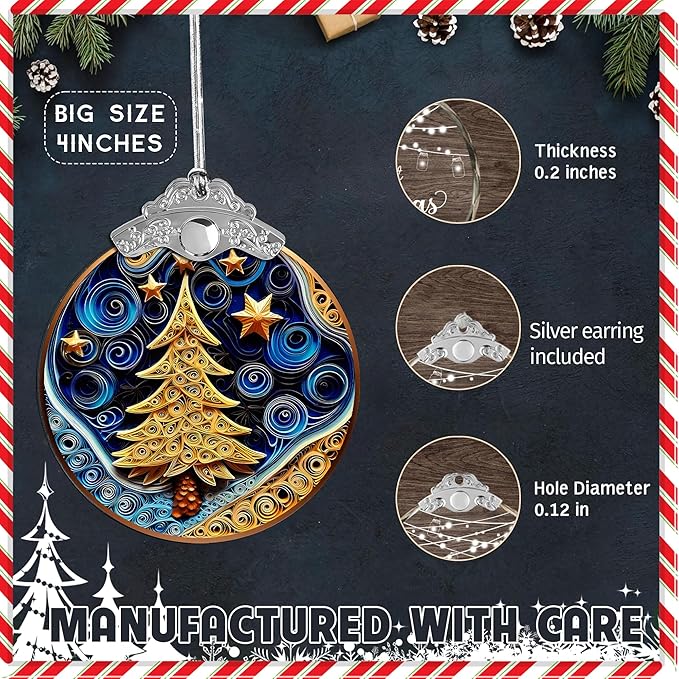 2025 Christmas Ornament, Stained Glass Effections, Christmas Tree 4 Inch Acrylic Ornament Art, White Elephant Gifts Car Interiors Decors, Christmas Decor (QuillingTree)