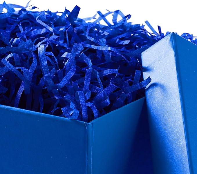 Hallmark Medium Gift Box with Lid and Shredded Paper Fill (Royal Blue 7 inch Box) for Birthdays, Graduations, Anniversaries, Father's Day, Christmas, Valentine's Day, All Occasion
