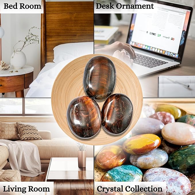 Amazing Gemstone Red Tiger Eye Crystals and Healing Stones - Large Palm Stone Crystals Piedra - Crystal for Good Luck, Balanced Positive Energy, Meditation - Unique Stocking Stuffers, Gifts for Women