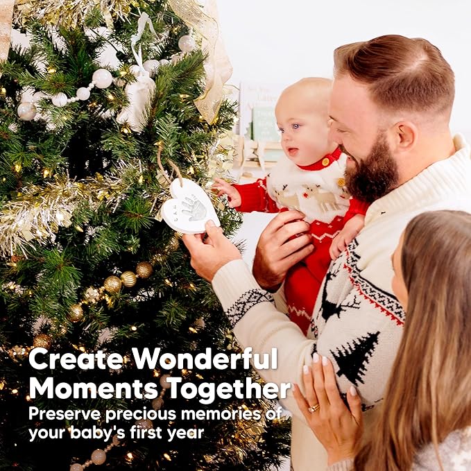 Baby Hand and Footprint Kit - Personalized Newborn Footprint Ornament, Clay Handprint Keepsake, Easy DIY Dog Paw Print Kit, Baby Shower Gifts for Boys, Girls, New Mom Gifts (Snow)