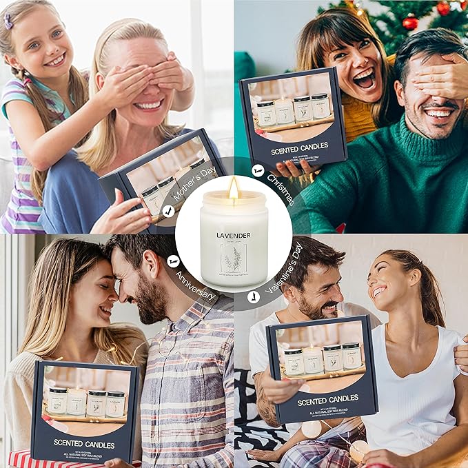 4 Pack Candles for Home Scented, Lavender Candle Set, Aromatherapy Jar Candle for Home, 28 oz 200 Hour Long Lasting, Natural Soy Wax Candles Gifts Set for Women, Birthday, Valentine, Anniversary