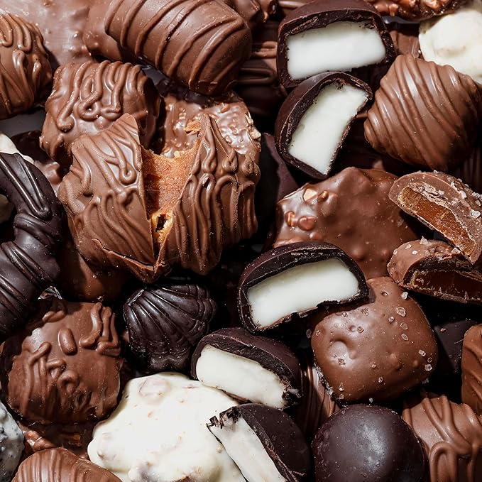 Christmas Chocolate Gift Basket– Holiday Candy Gift Box with Assorted Milk, Dark & White Chocolates – Holiday Food Gift Idea for Men, Women, Family, Corporate- Bonnie & Pop