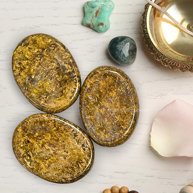 Amazing Gemstone Bronzite Worry Stone Crystals and Healing Stones - Stress Relief Gifts - Piedra Crystal Fidget for Meditation, Relaxation - Unique Stocking Stuffers and Birthday Gift