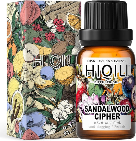 HIQILI Sandalwood Cipher Diffuser Oil, Ideal for Scent Diffuser, Car Air fresheners, Relaxing & Cozy, Long Lasting - 0.34 Fl Oz