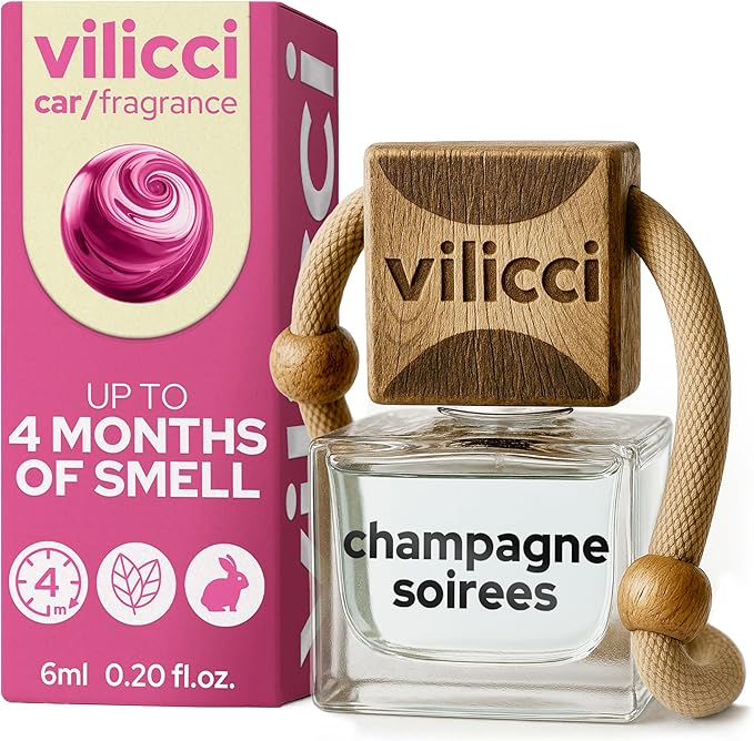 Vilicci Car Air Freshener | Luxurious Hanging Diffuser | Premium Hanging Car Diffuser | Long Lasting Fragrance for Auto | 1 Bottle of Car Scent (1 Count (Pack of 1), Champagne & Soiree)