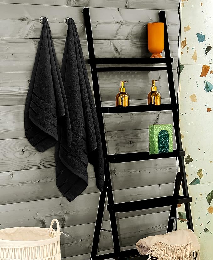 Utopia Towels 8 Piece Luxury Towel Set, 2 Bath, 2 Hand, and 4 Wash Cloths, 600 GSM Ring Spun Cotton, Highly Absorbent Viscose Stripe Towels, Ideal for Everyday use, Black