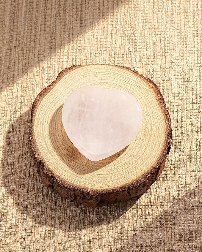 QianCannaor Rose Quartz Heart Shaped Worry Stone for Adults • Crystals and Healing Stones for Anxiety, Stress Relief & You are Loved! • Pocket Palm Stone with Affirmation Card