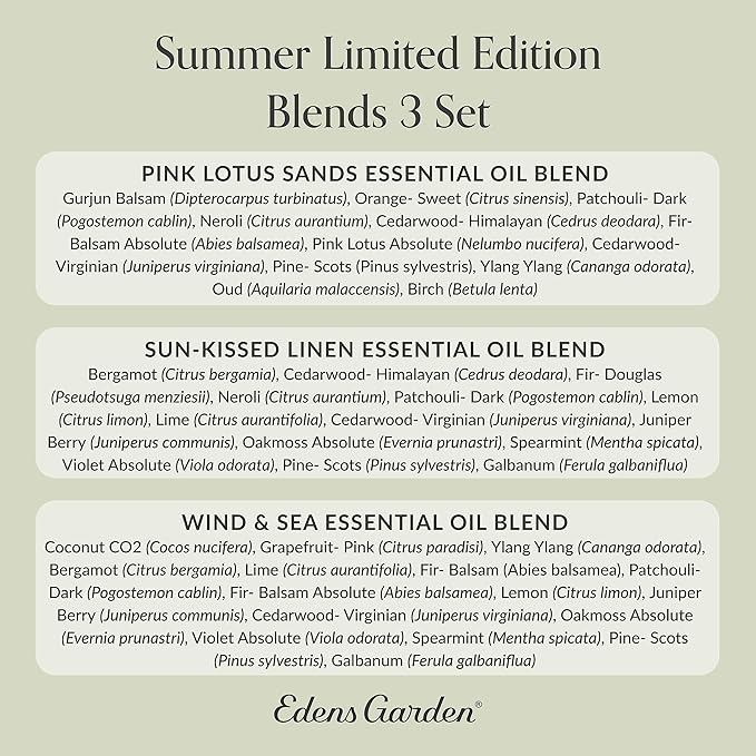 Edens Garden Summer Essential Oils 3 Set – 100% Pure Therapeutic Grade, Undiluted, Aromatherapy Blends for Home Diffusers & Humidifiers – Fragrance Oil Free & Natural Scents Kit, 10 ml/ 3 Pack